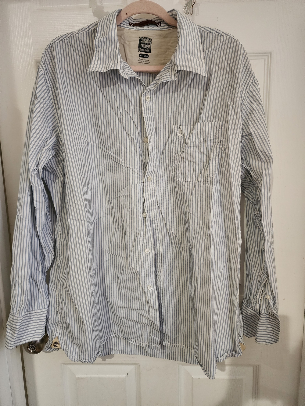 Timberland Blue and White Striped Button-Down Shirt